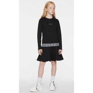 Givenchy Girls 4G Cotton-Blend Long Sleeve Drop Waist Dress Size 12